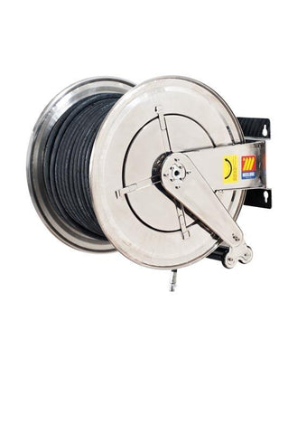070-2602-530 - Stainless steel automatic hose reel AISI 304 fixed for air-water 20 bar Mod. FX-560 with synthetic black rubber hoses R6 30M 3/4"