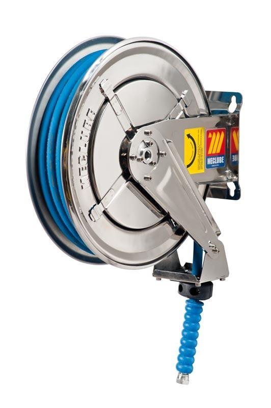 070-2204-210 - Stainless steel automatic hose reel AISI 304 fixed for water 150°C 200 bar Mod. FX-400 with synthetic rubber hoses no trace blue 1SC 10M 5/16"