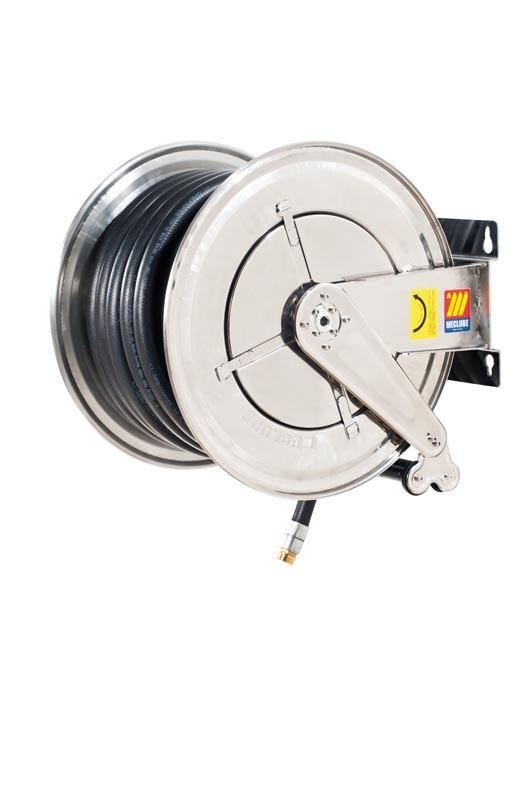 070-2608-530 - Stainless steel automatic hose reel AISI 304 fixed for diesel 10 bar Mod. FX-560 80 l/m with antistatic black rubber hoses 30M 3/4"